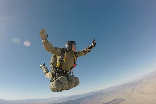 <p>Rob Bugden during a skydive</p>