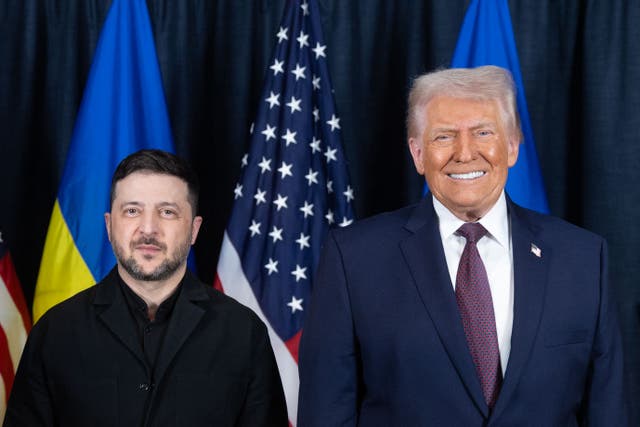 <p>Ukraine's President Volodymyr Zelensky (L) and US President Donald Trump pose for a photo during their meeting on the sidelines of the World Economic Forum (WEF) annual meeting in Davos</p>